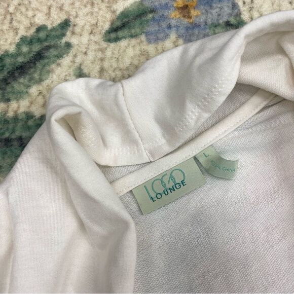 LOGO Lounge knit cardigan layered hem open front pockets size large white - Picture 2 of 6